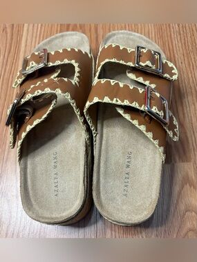 Azalea Wang Brown Double-Buckle Sandals